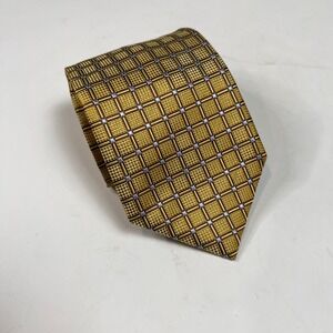 Henry Jacobson Men's Tie 100% Silk Gold Blue Grid Hand Made Luxury Necktie